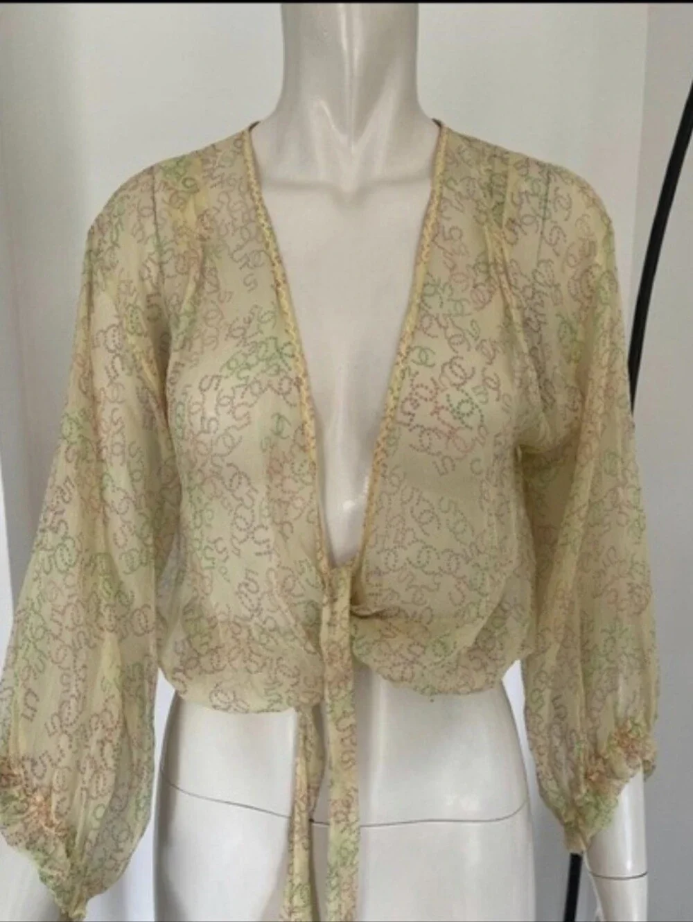 NWT Chanel Sheer Tie-Front Top -Yellow